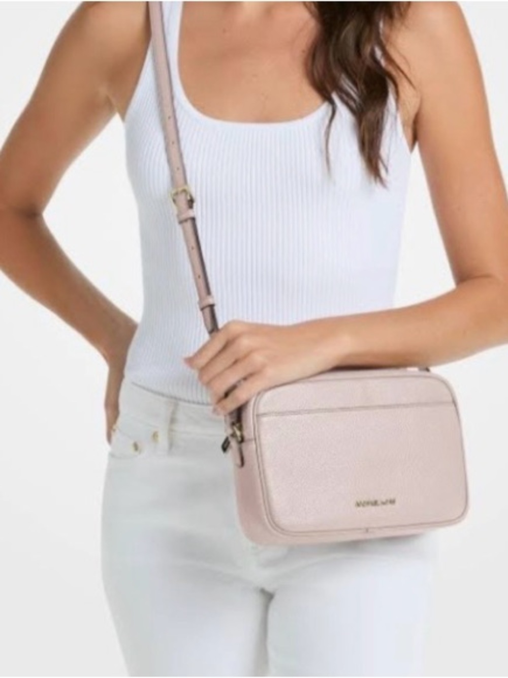 Michael Kors Blush Pebbled Leather Crossbody Jet Set Medium Traveler Bag